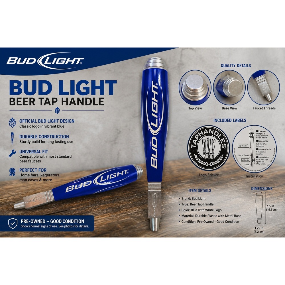 Bud Light Beer Tap Handle Blue Silver‎ Bar Kegerator Draft Faucet 7 Inch
